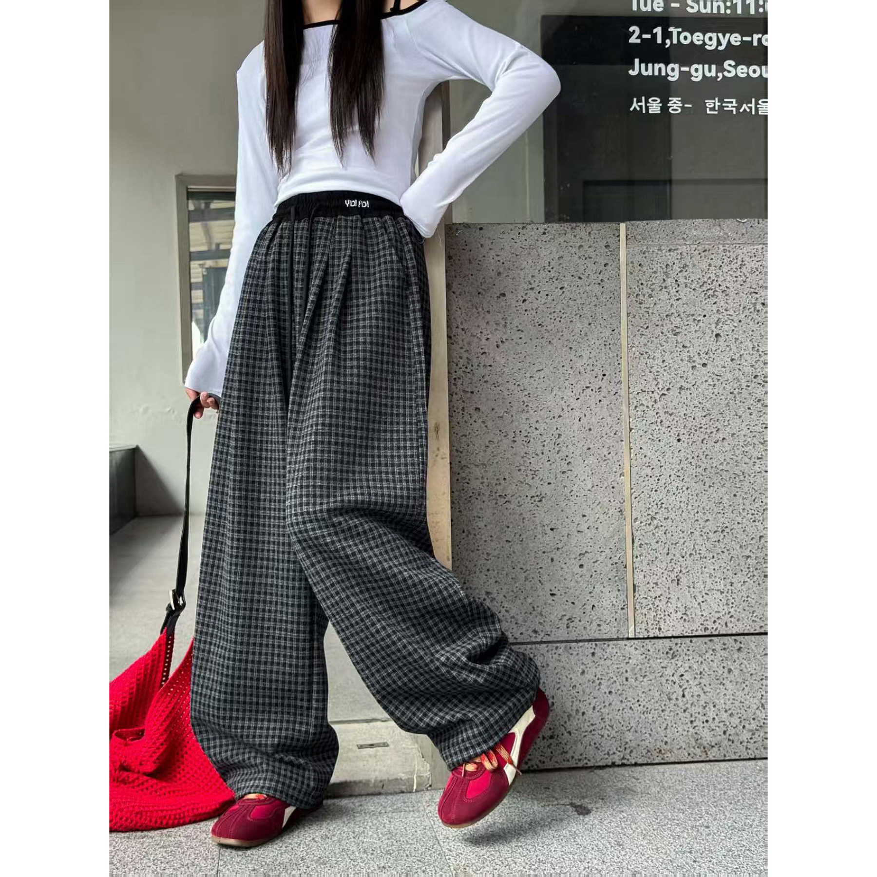 25101 大童小格子裤