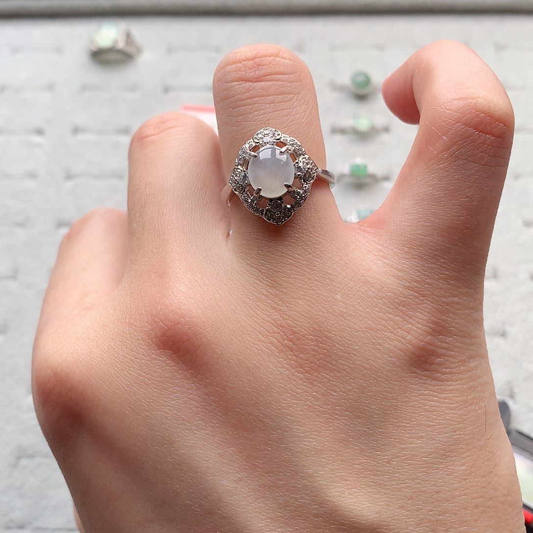 翡翠戒指银S925镶嵌0064