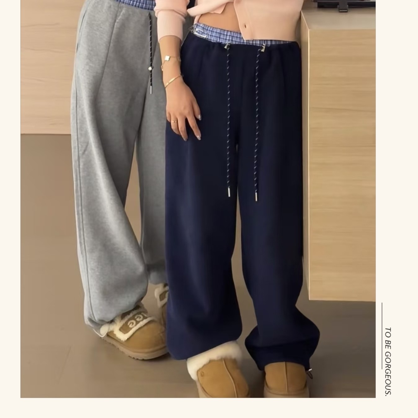 （裤子）高定秋冬高腰显瘦阔腿微喇牛仔裤女