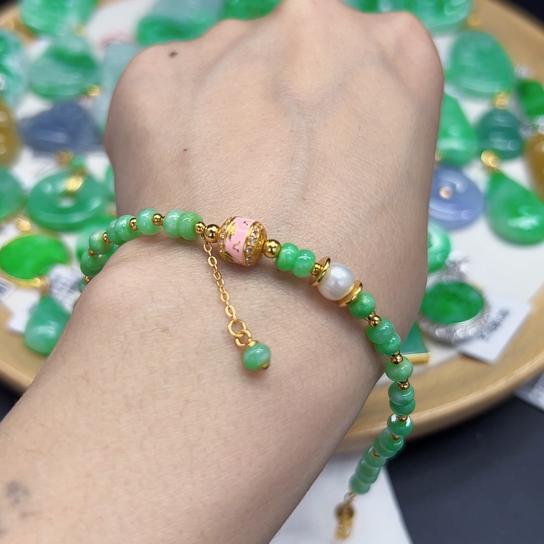 翡翠手链银S925镶嵌天然缅料A货一件