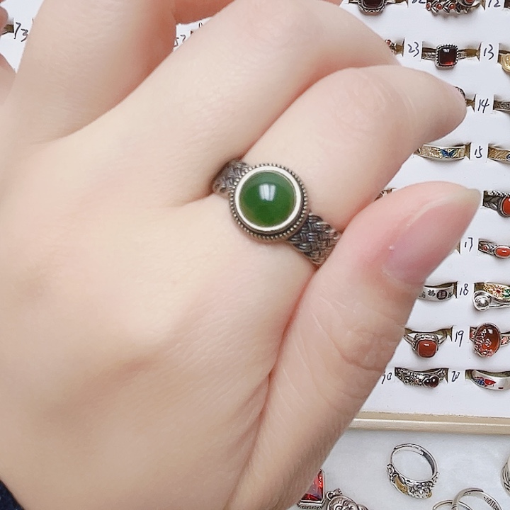 和田玉银S925镶嵌戒指