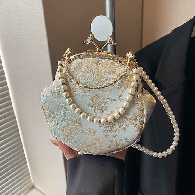 新中式国风包包女式2025新款潮流行手提包珍珠链条单肩斜挎贝壳包