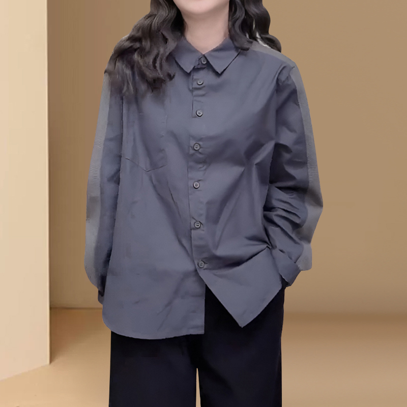 时尚超好看纯色衬衣女2025春秋新款翻领上衣休闲简约风百搭衬衫女