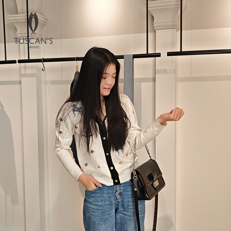 TUSCAN'S经典百搭女士通勤单肩包真皮牛皮复古简约腋下包时代双鱼