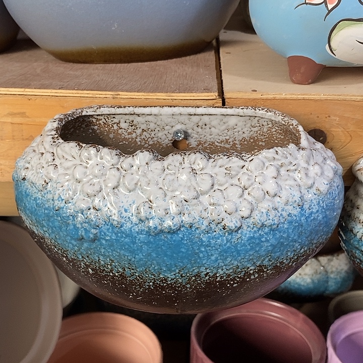 陶摆件陶盆有孔 瑕疵针孔漏釉介意勿拍外口 6*16外高11