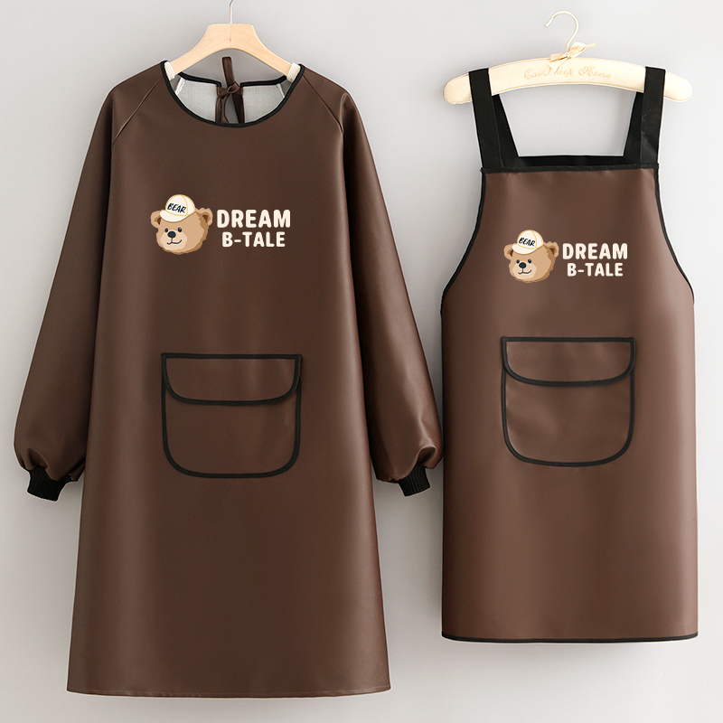 PU防水防油长袖罩衣家用厨房围裙餐饮水产防污专用工作服定制印字