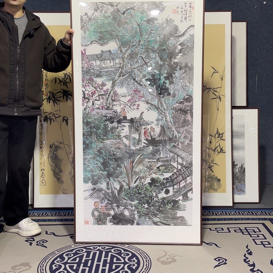 国画手绘画作品带框