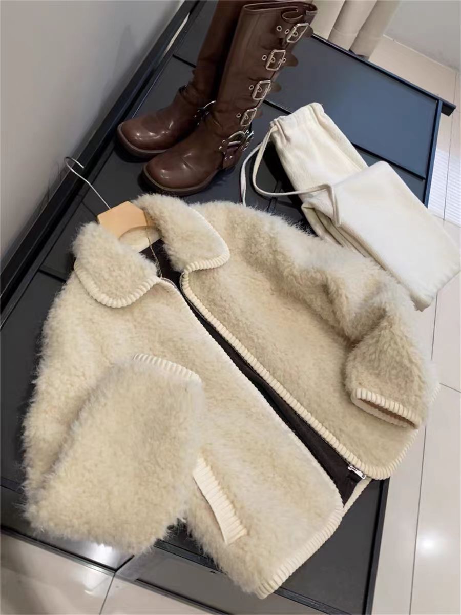 【绒绒奶芙】软糯奶乎乎 毛绒绒慵懒感拉链短款毛毛夹克厚外套2665