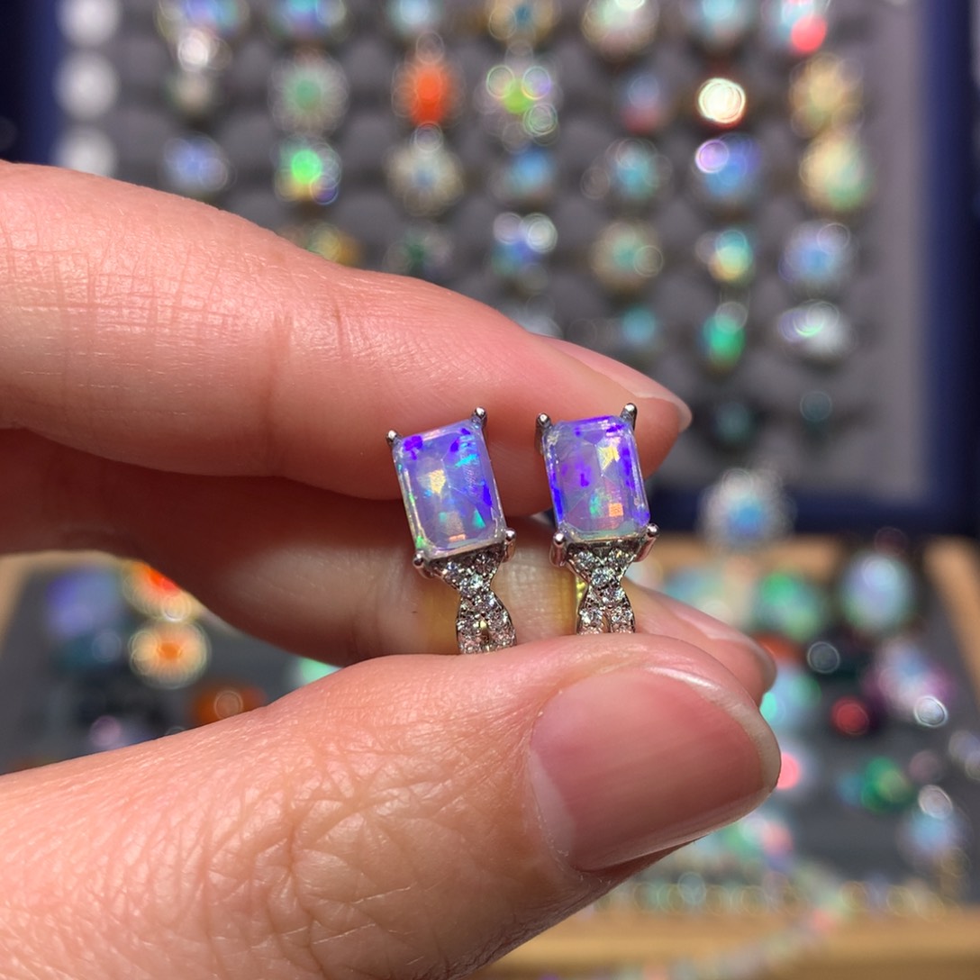 银S925镶嵌欧泊耳钉款式