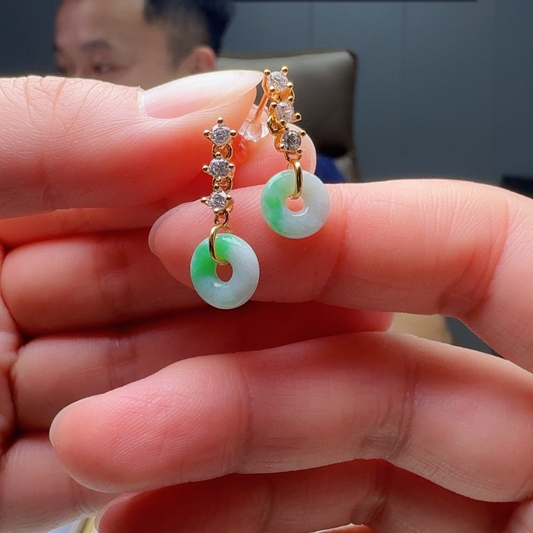 银S925镶嵌翡翠耳饰多样性发货其一
