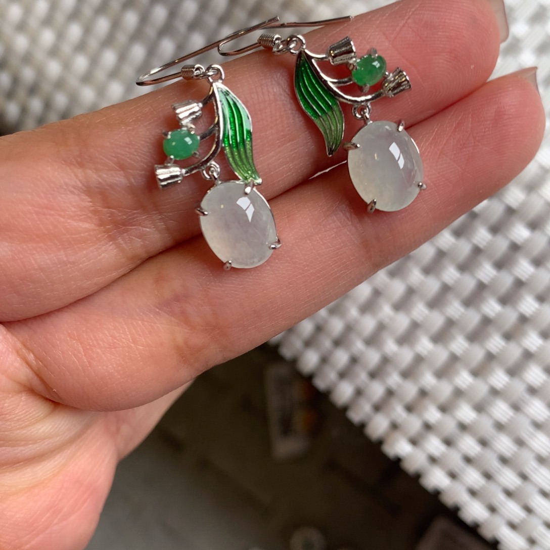 翡翠银S925镶嵌戒指耳钉