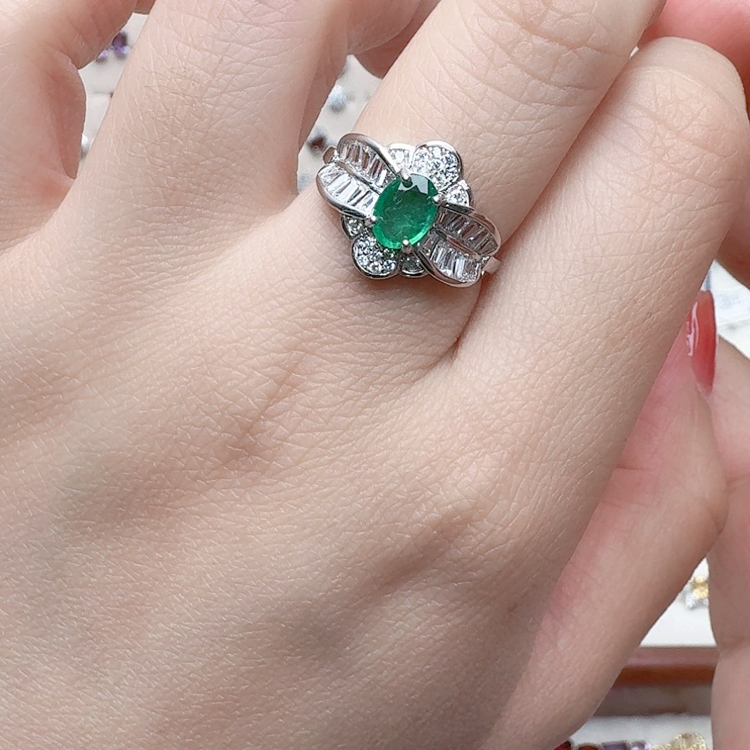 祖母绿戒指银S925镶嵌