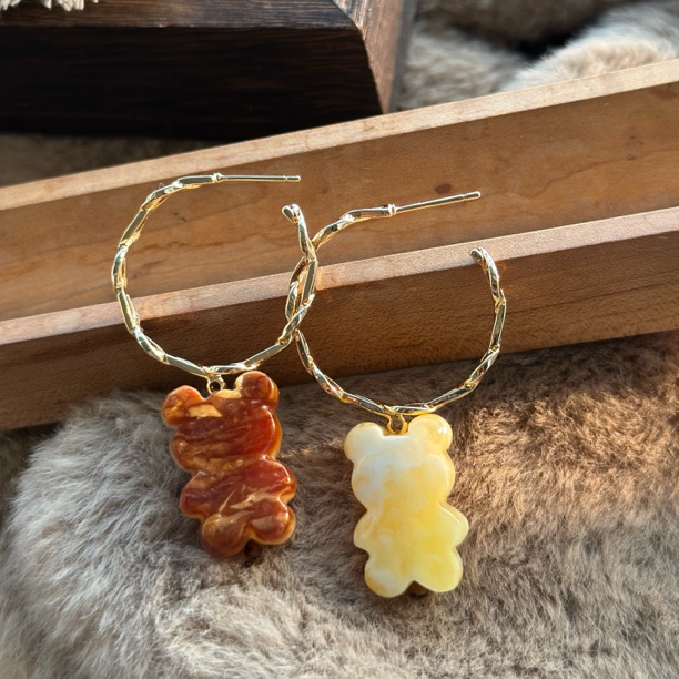 蜜蜡精品花蜡饼干熊耳圈