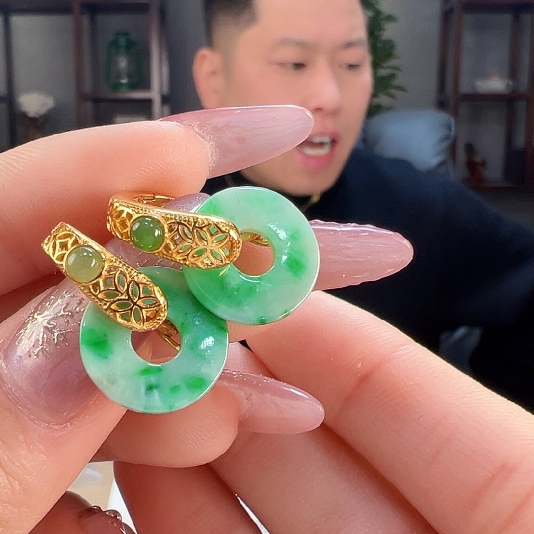 翡翠耳饰银S925镶嵌耳环28