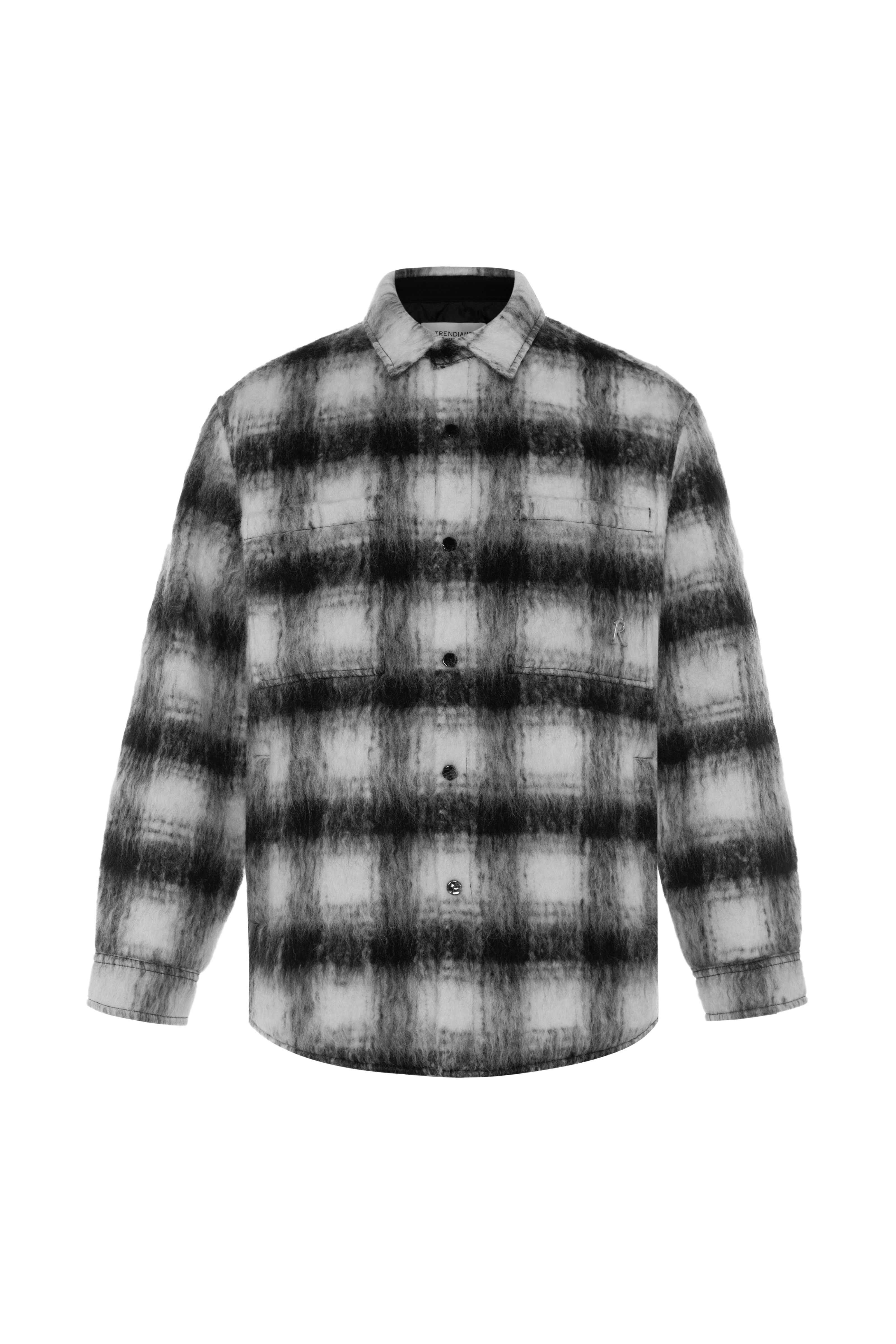 Trendiano冬季黑白格长绒毛呢外套3LC4345700