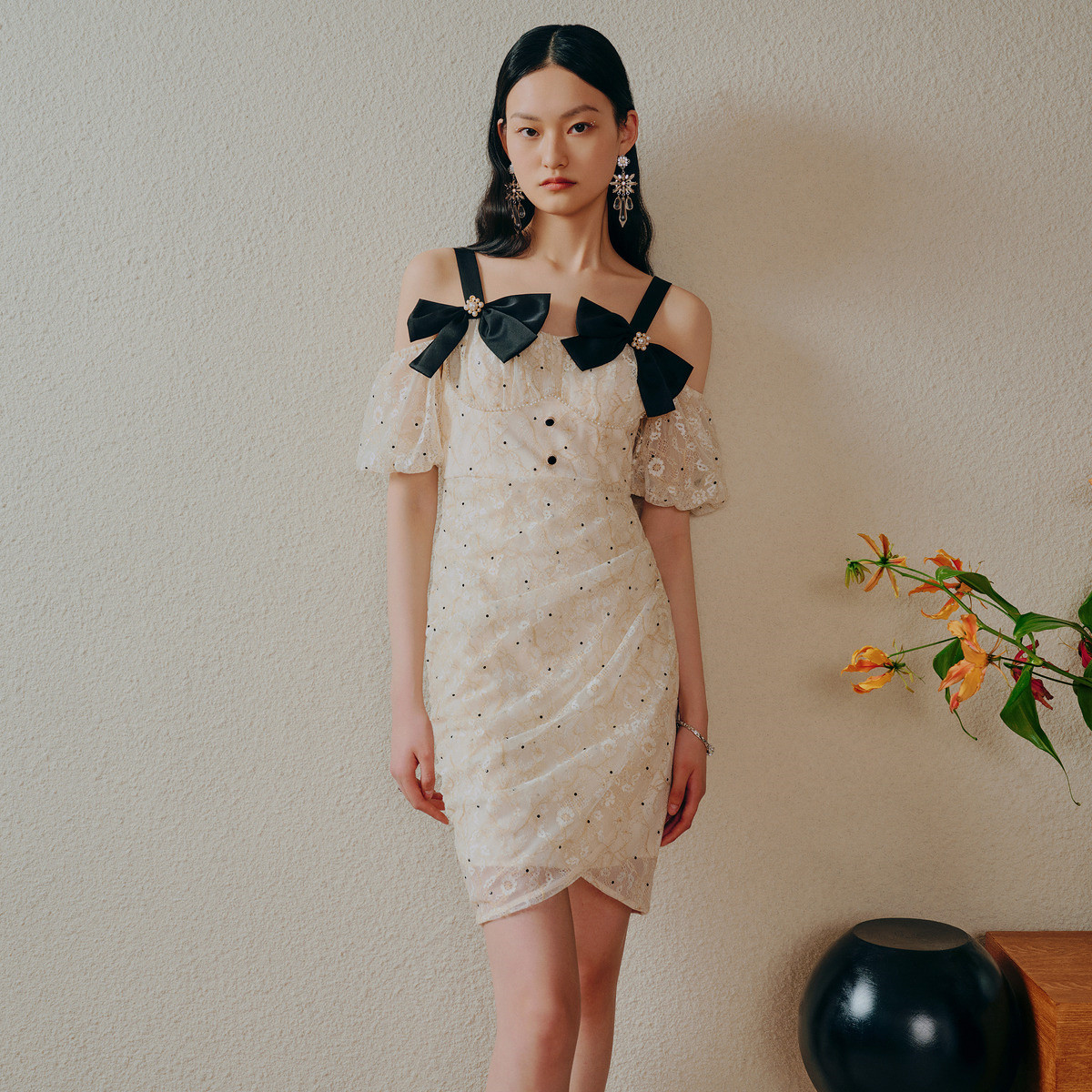 MAXRIENY复古赫本风甜姐儿气质衬衫拼接连衣裙23夏季蝴蝶结吊带裙