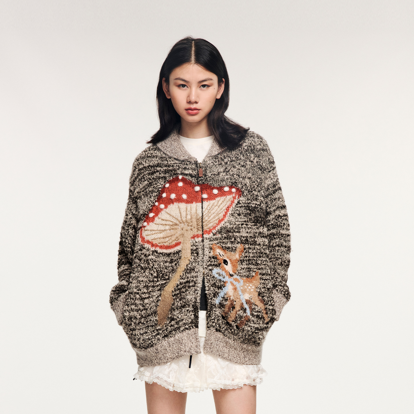 UOOYAA/乌丫「奇幻精灵」小鹿精灵雪橇领毛开衫UY25452M434214