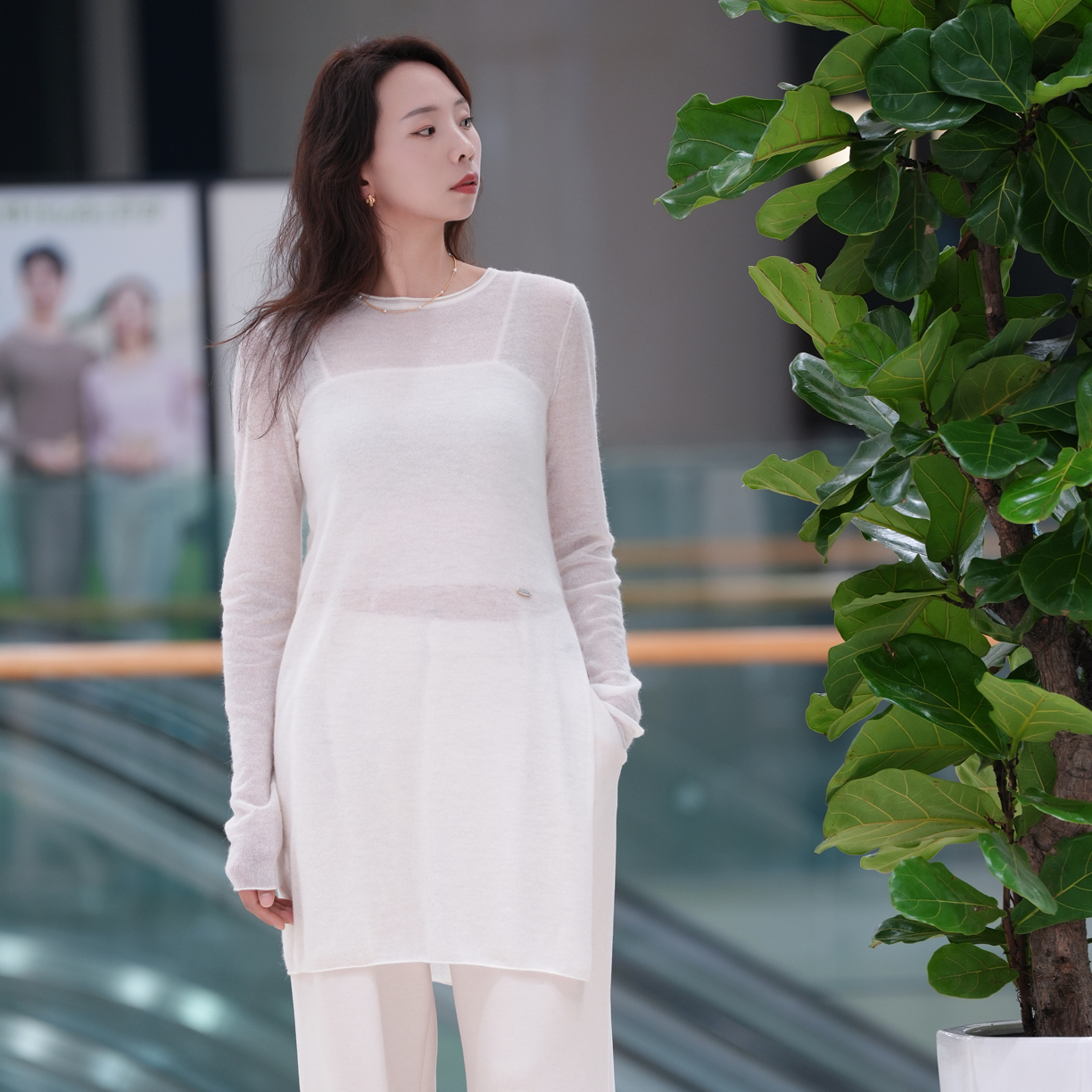 WIWH新款纯色长袖圆领打底针织衫