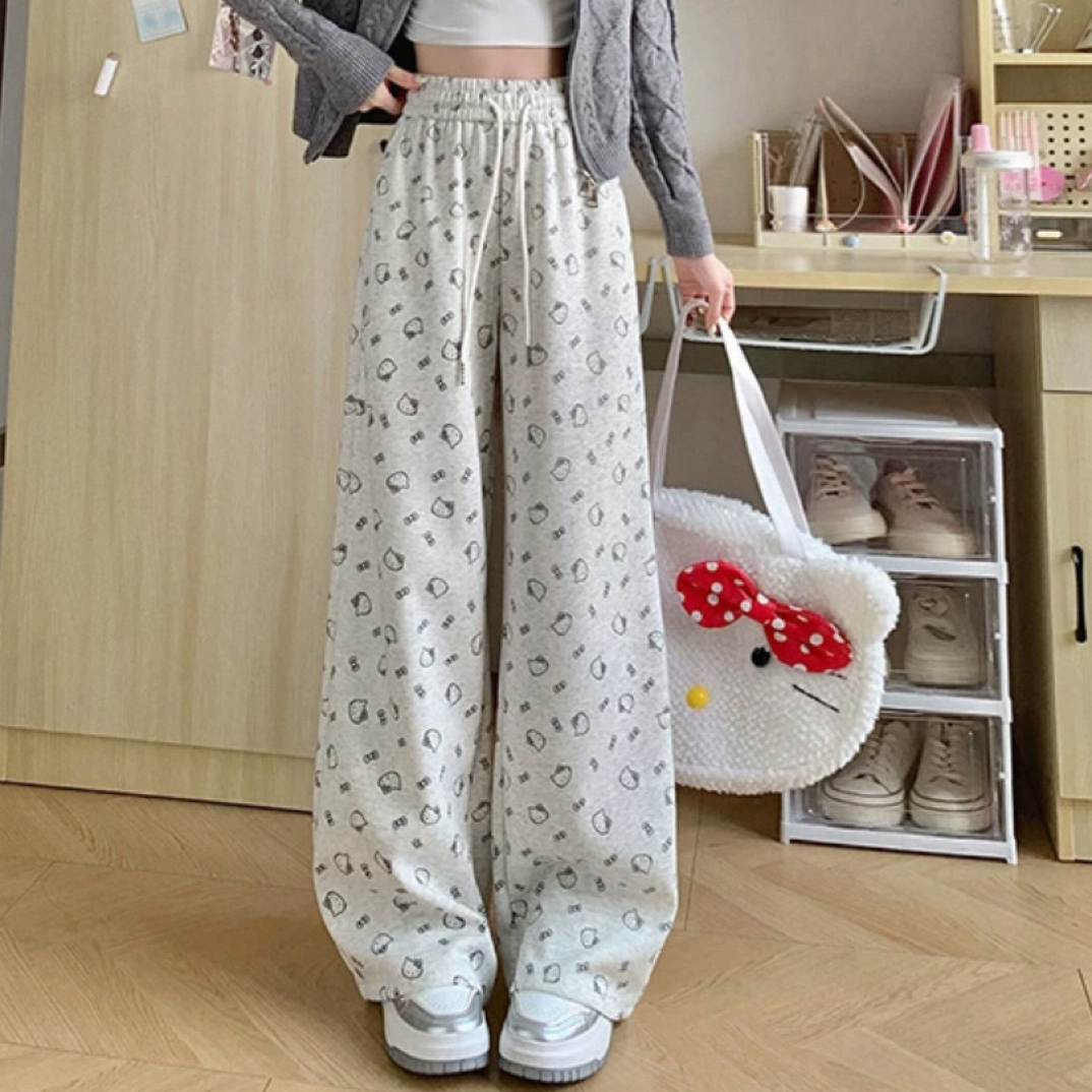 王少生活馆推荐～可爱卡通女士秋冬休闲垂感宽松直筒家居裤子外穿