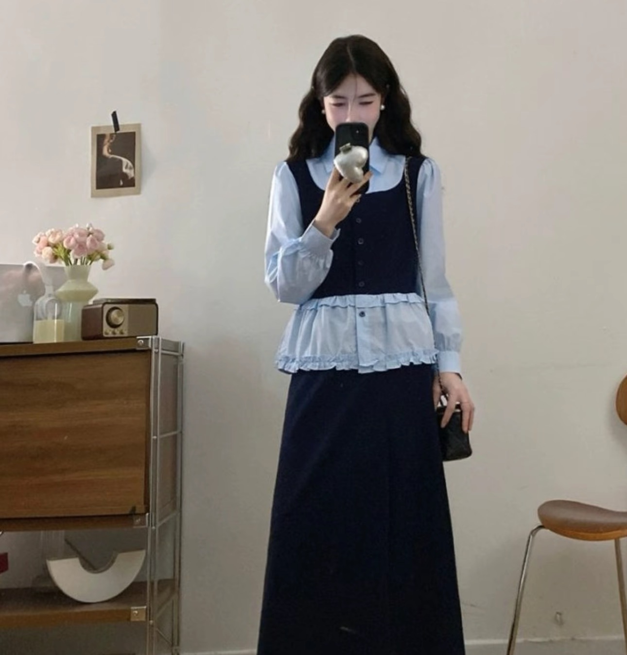 时尚套装春秋吊带秋季小个子减龄时尚背带裙套装显瘦6002