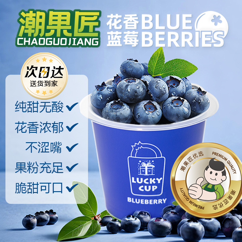【明天到】新鲜蓝莓8杯礼盒装15mm大果云南花香蓝莓顺丰京东次日达480g起云南蓝莓云南省澄江