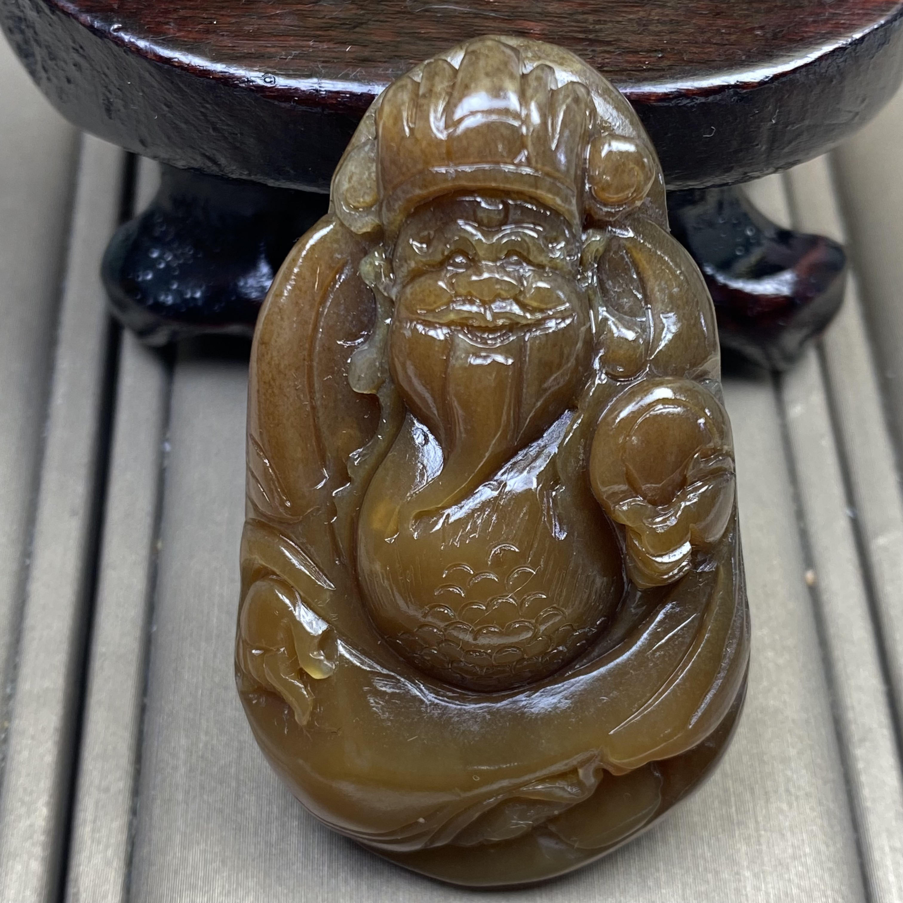 天然和田玉新疆且末糖财神挂件吊坠一物一证