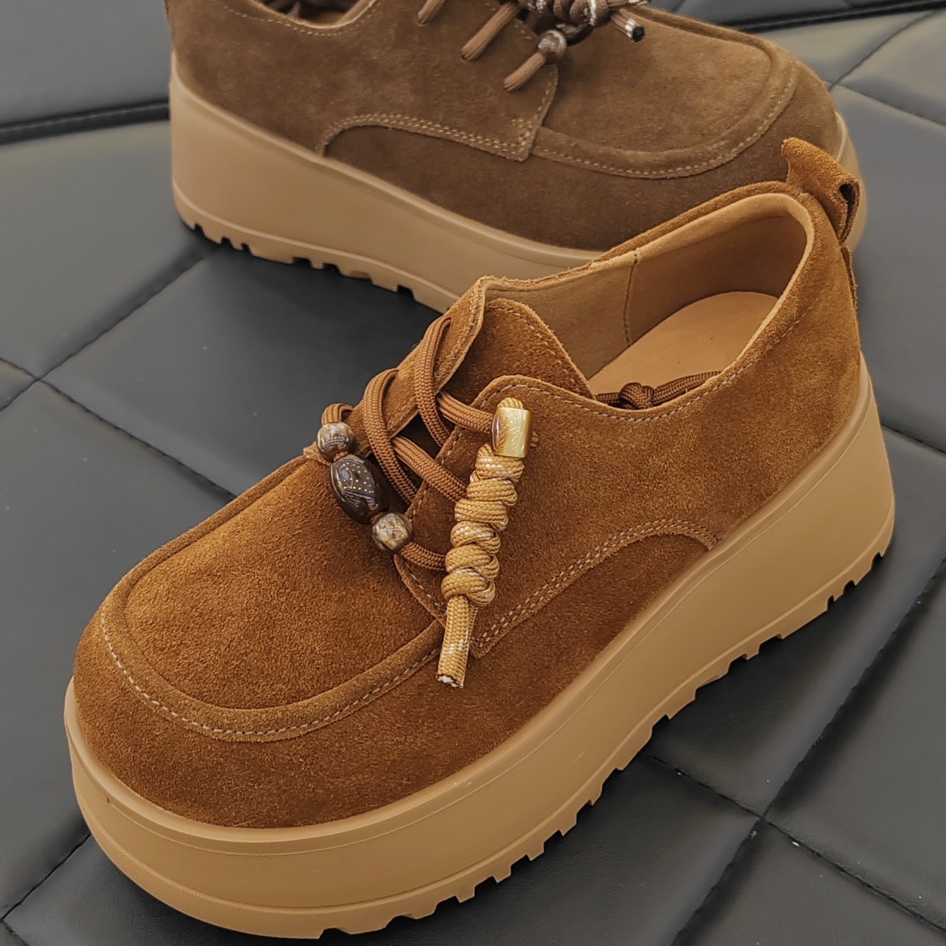 系带深口乐福鞋交叉绑带职场休闲风