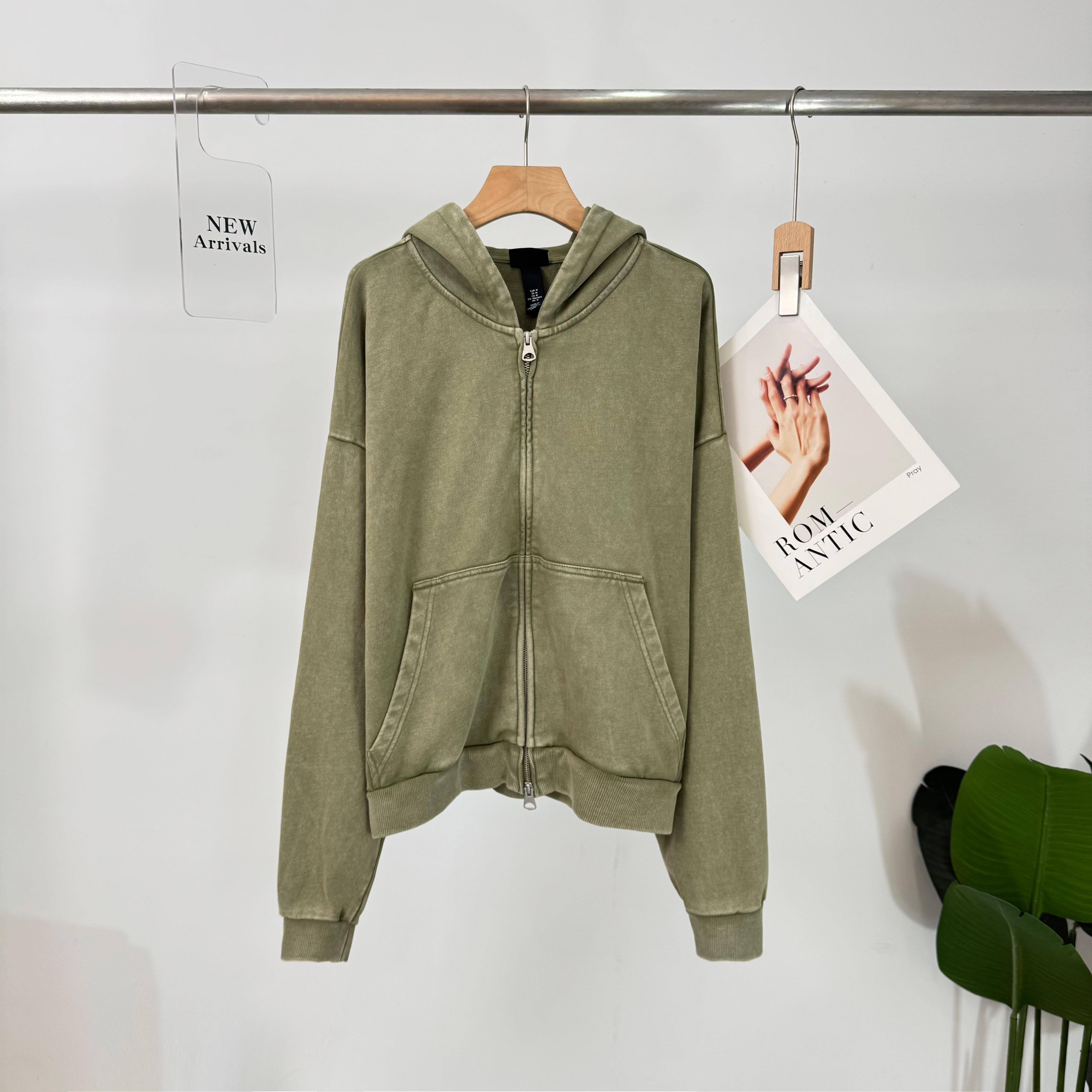 C593水洗宽松型常规款秋冬保暖长袖连帽春季拉链卫衣-431