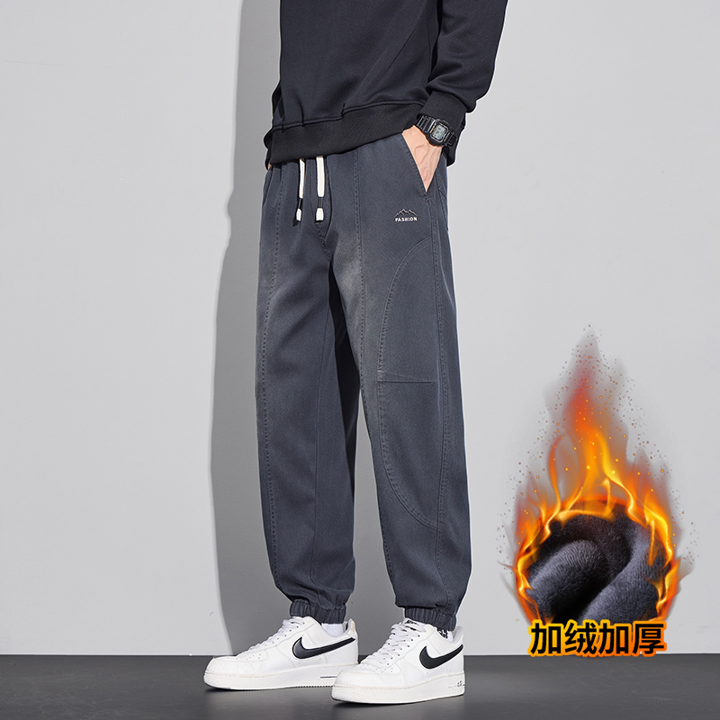 秋冬加绒2025美式潮牌工装休闲裤男士宽松束脚裤潮流星空纹哈伦裤