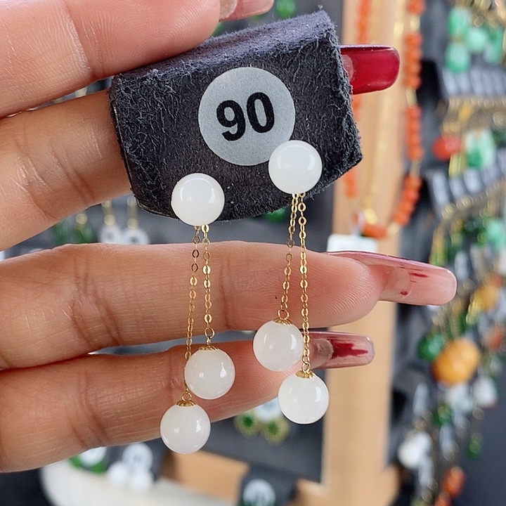 和田玉耳饰18K金镶嵌