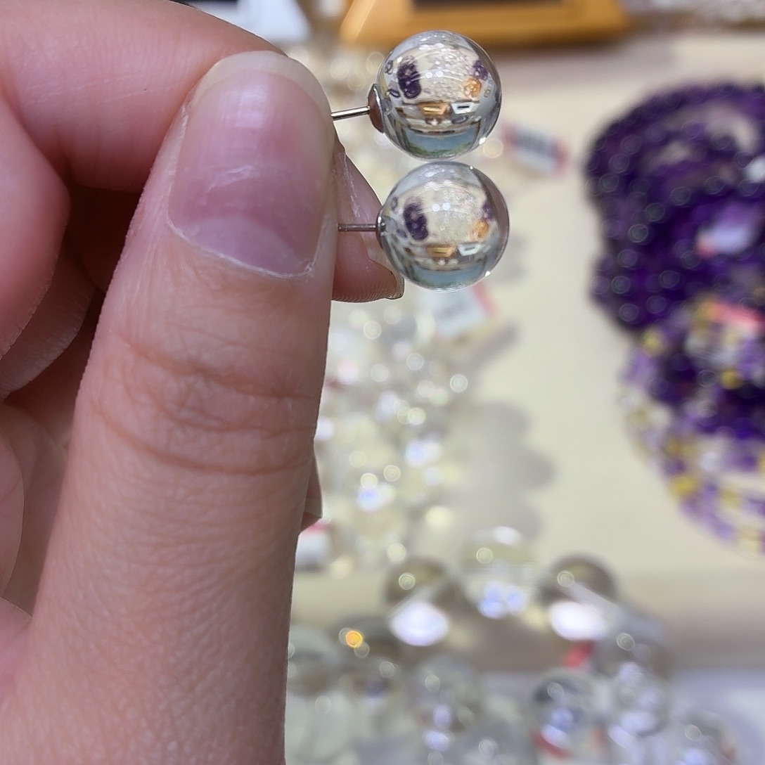 玉巴西白水耳钉卡10mm