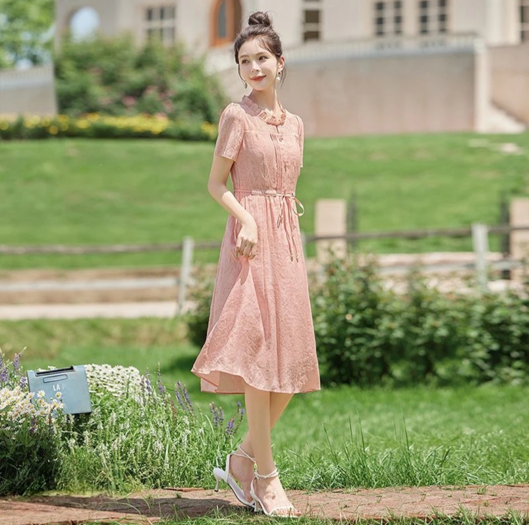 D072新中式国风连衣裙2025新款爆款优雅遮肚子显瘦女裙子气质爆款