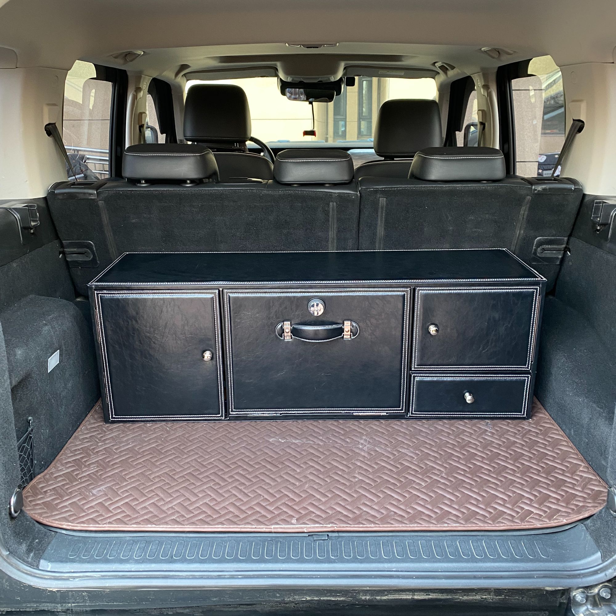 【98CM】高端纳帕皮一体箱大容量高品质木质收纳箱轿车越野车通用