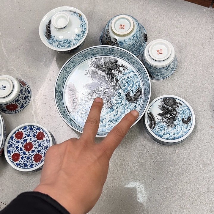 瓷片墨龙游海五件套