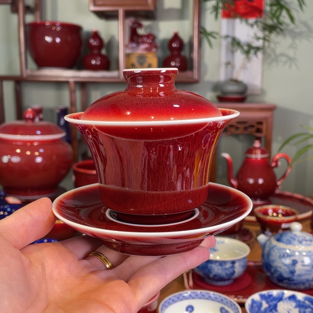 清欢雅玩原矿郎红福利马蹄盖碗150毫升