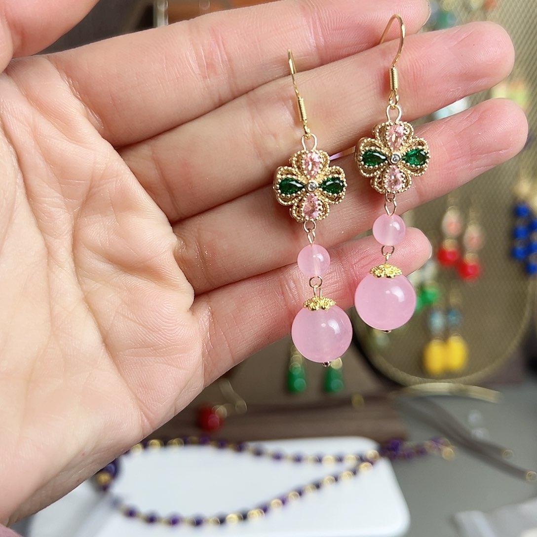 银S925镶嵌耳钉玛瑙/玉髓古风