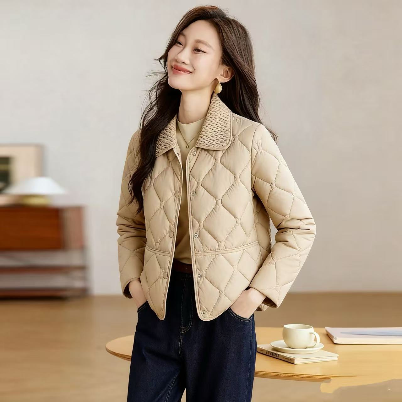 翻领短款麦穗领厚款女士纯色翻领棉衣韩版棉服LA777