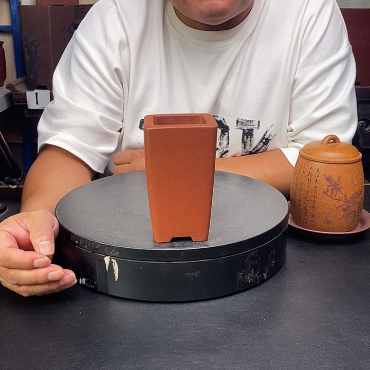 紫砂花盆货号一只直口红方