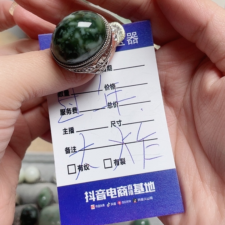 透闪石-蛇纹石玉戒指银S925镶嵌追*风