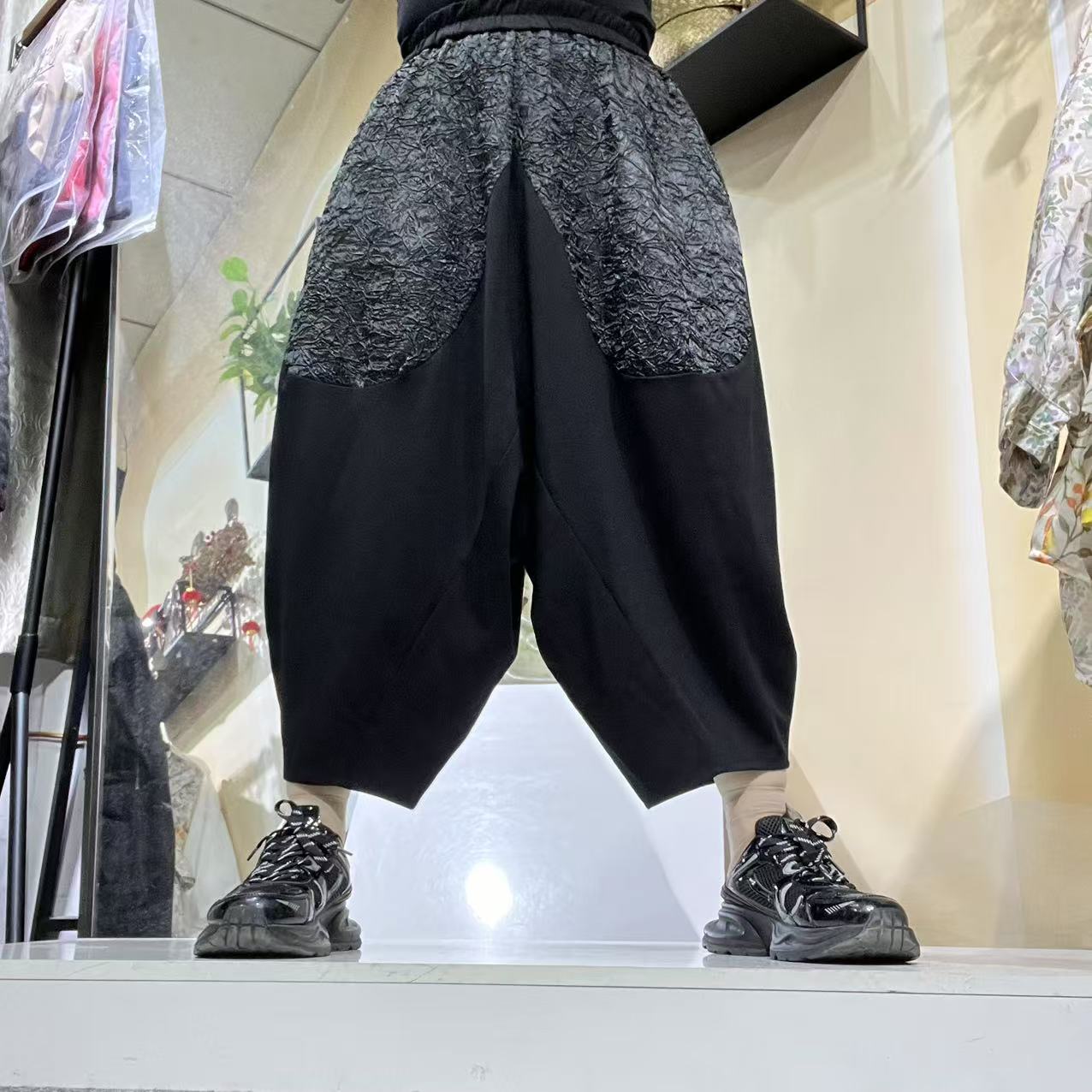 时尚站（D3）女士拼接个性调档潮牌哈伦休闲裤8837