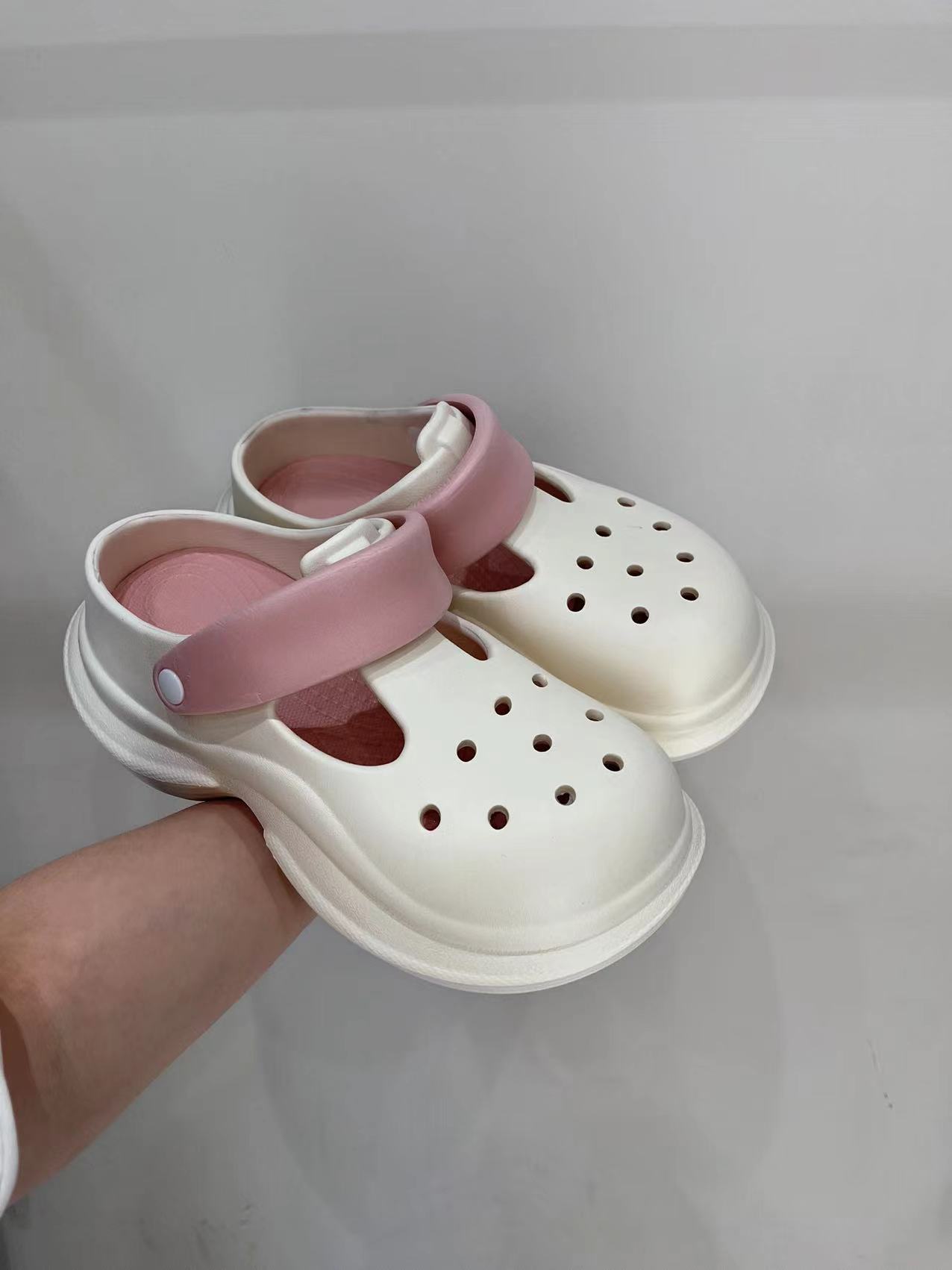 高跟包头青年实踩5cm左右洞洞鞋软底休闲凉拖鞋女鞋