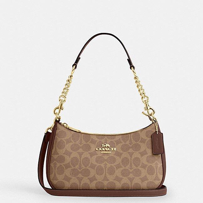 COACH蔲驰 经典老花Logo单肩斜挎手提包 女款CV933 IMXHE
