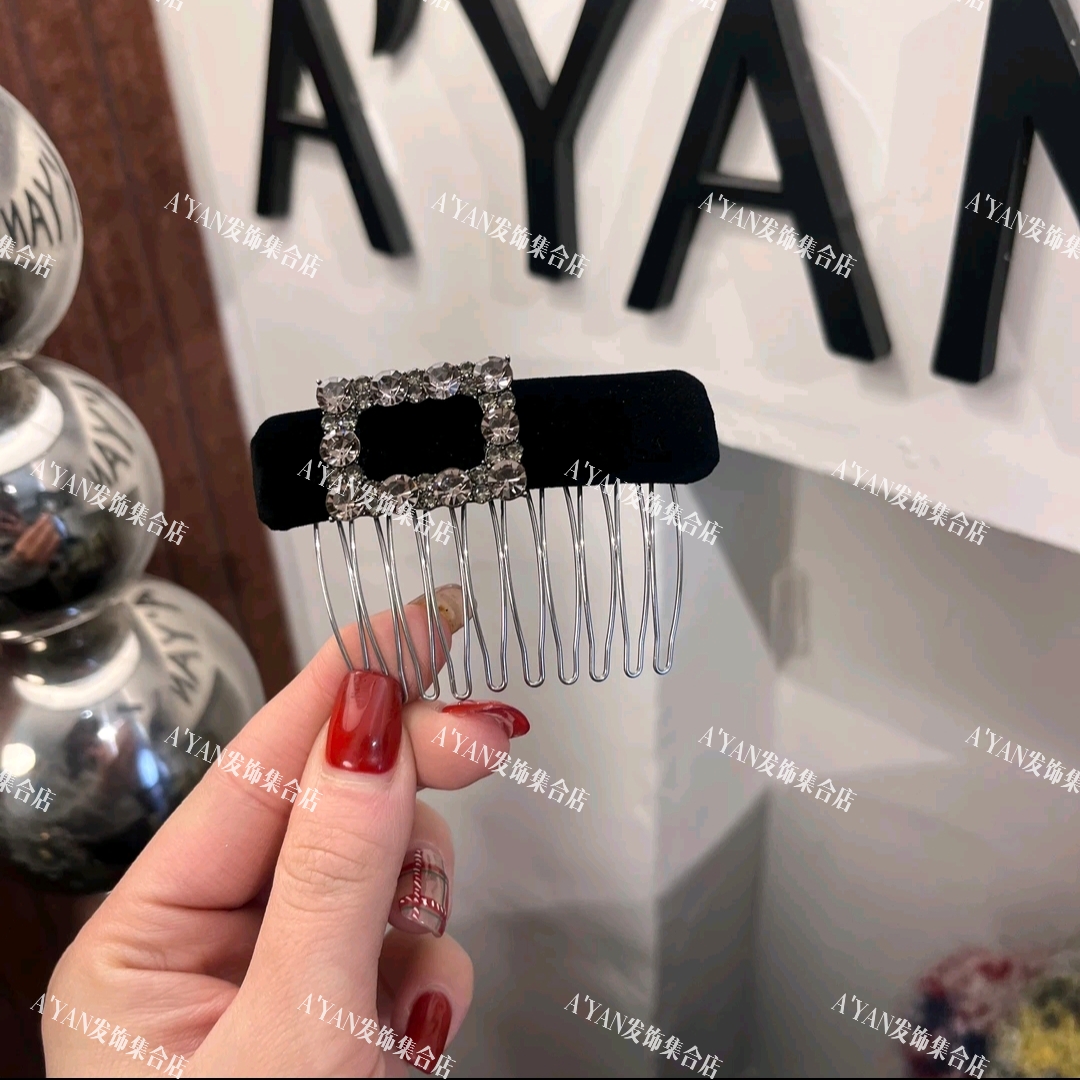 韩国进口丝绒方钻十齿倒插梳A183