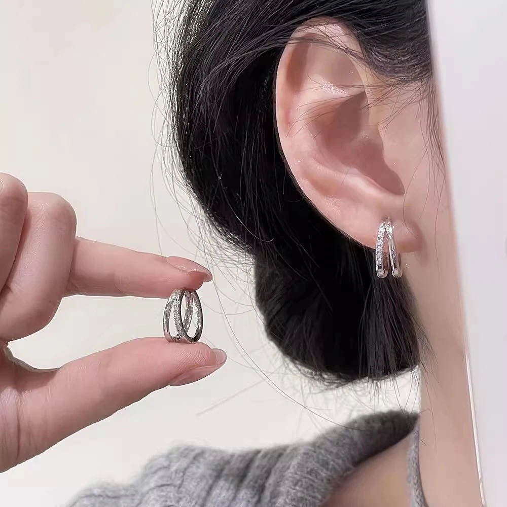 铜合金耳饰 925银针耳饰经典百搭银色素圈耳环女简约百搭耳扣网红
