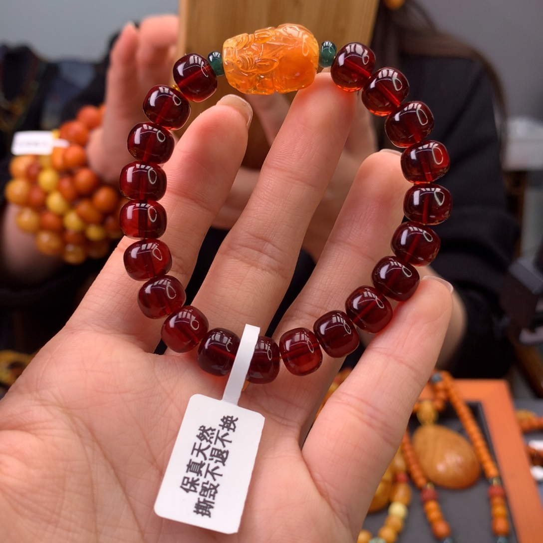 血珀手串未镶嵌天然