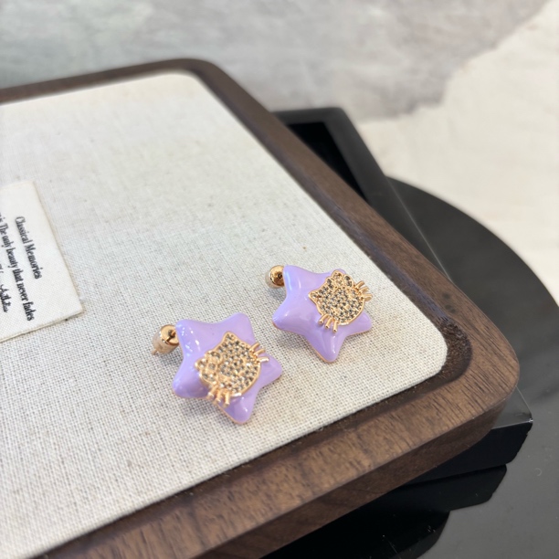 铜合金合成锆石耳饰 五角星kt耳环EH2570