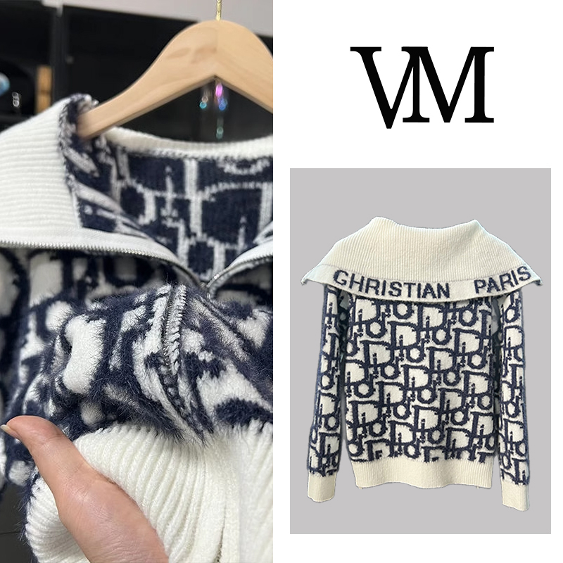 法式名媛小香风长袖针织开衫毛衣外套女秋冬季新款宽松海军领上衣