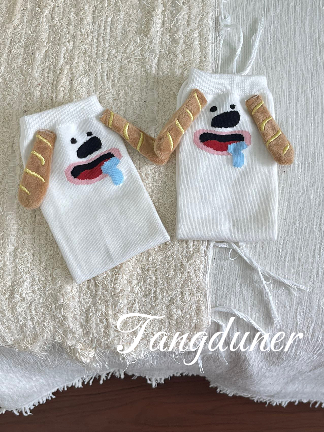「糖墩儿～」刺绣法棍小狗袜 直板袜精梳棉袜子