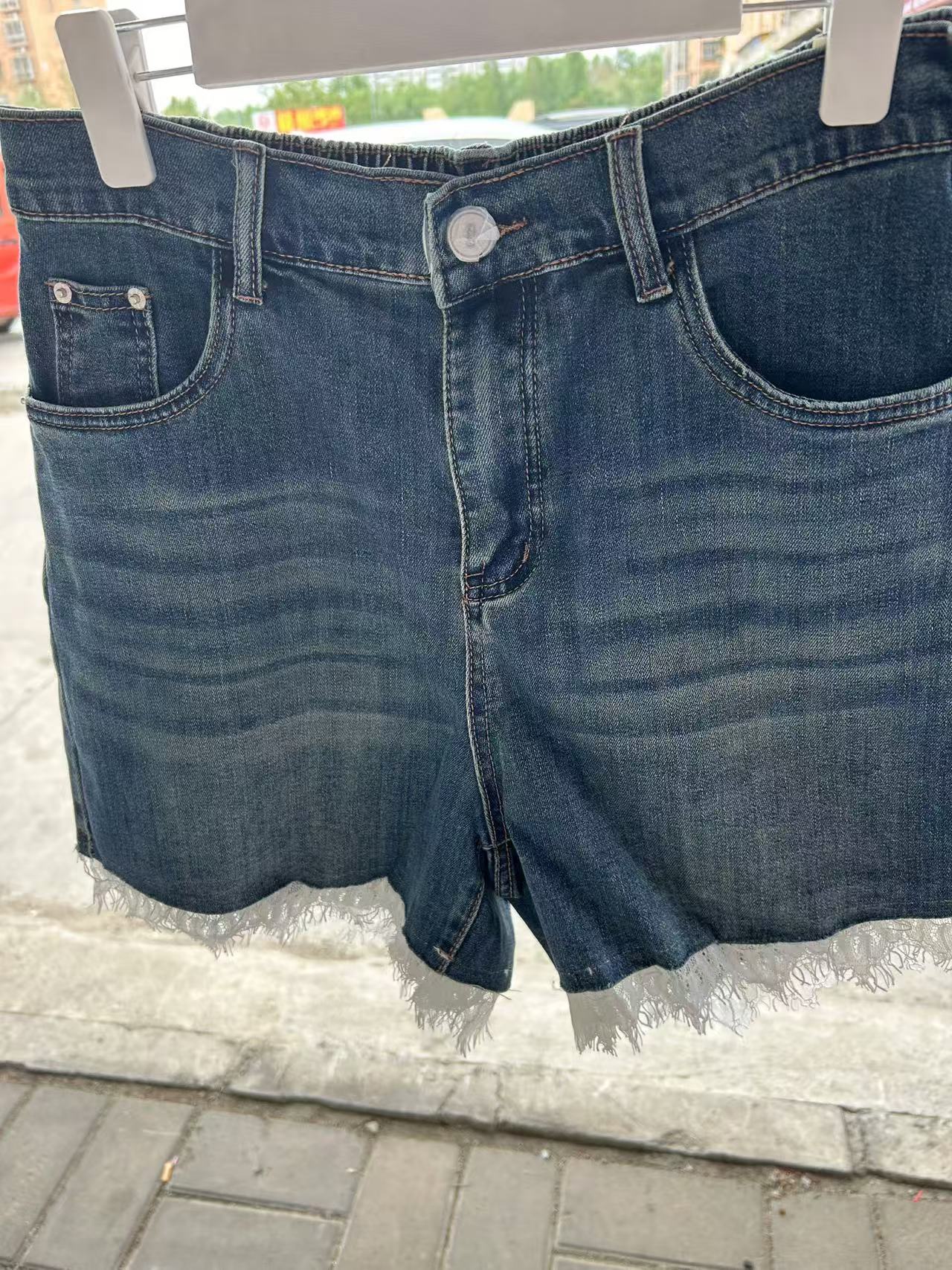 【楠楠家】夏季新款下摆软蕾丝边牛仔短裤6177