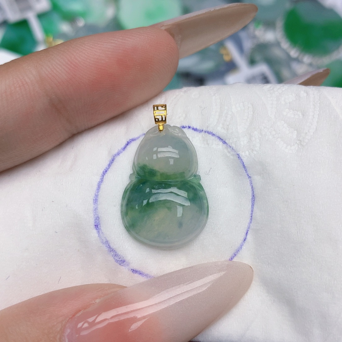 翡翠18K金镶嵌颈饰天然缅甸翡翠a货百元以上9元证书费自理